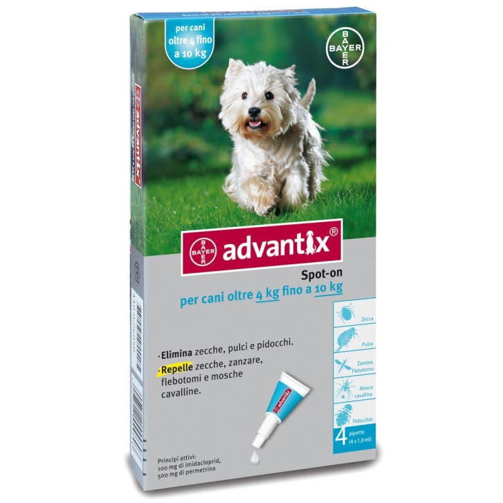 Advantix Spot-On Cani da 4 a 10 kg 4 Pipette Monodose