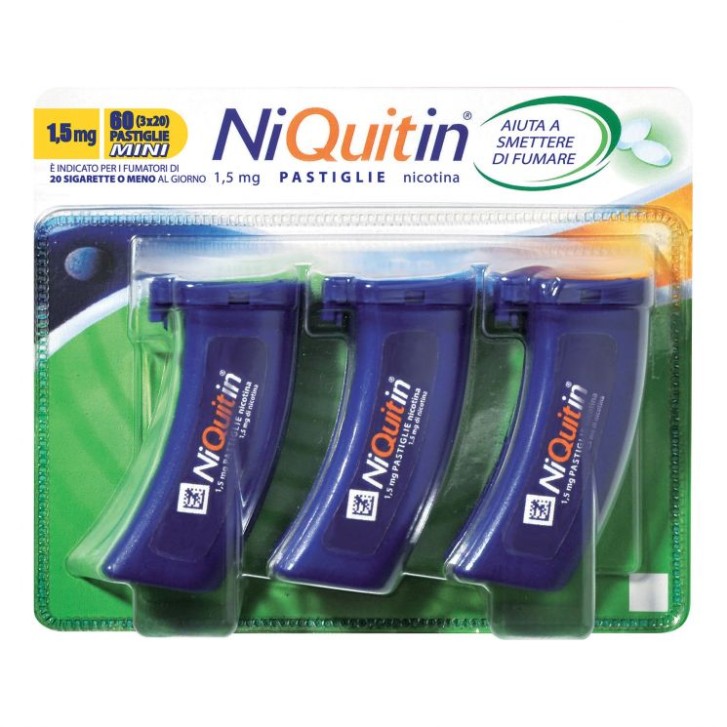 NiQuitin 1,5 mg Nicotina Mini Pastiglie per Smettere di Fumare Gusto Menta 3 Astucci