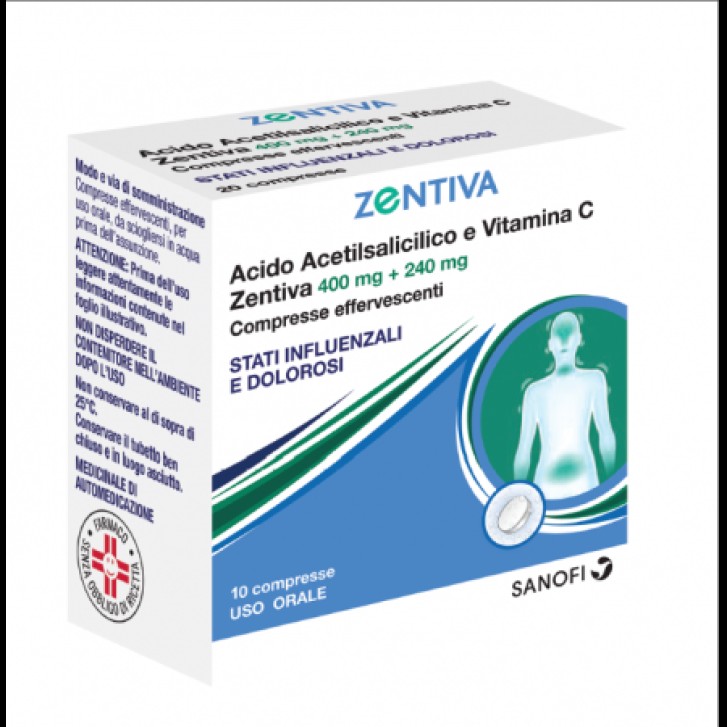 Acido Acetilsalicilico + Vitamina C Zentiva 400 mg + 240 mg 10 Compresse Effervescenti
