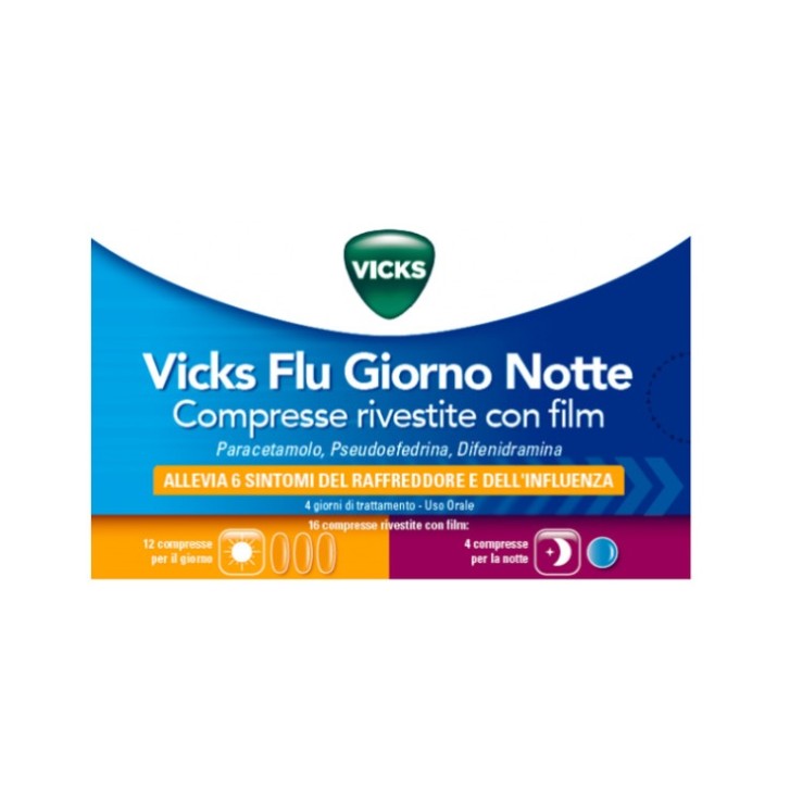 Vicks Flu Giorno e Notte 12 Compresse Giorno + 4 Compresse Notte