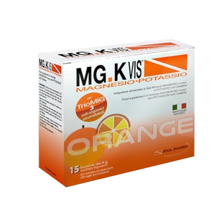 MG K Vis Magnesio e Potassio Arancia Zero Zuccheri 15 Bustine - Integratore Sali Minerali