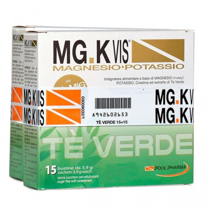 MG K Vis Magnesio e Potassio Te'  Verde 15+15 Bustine - Integratore Sali Minerali