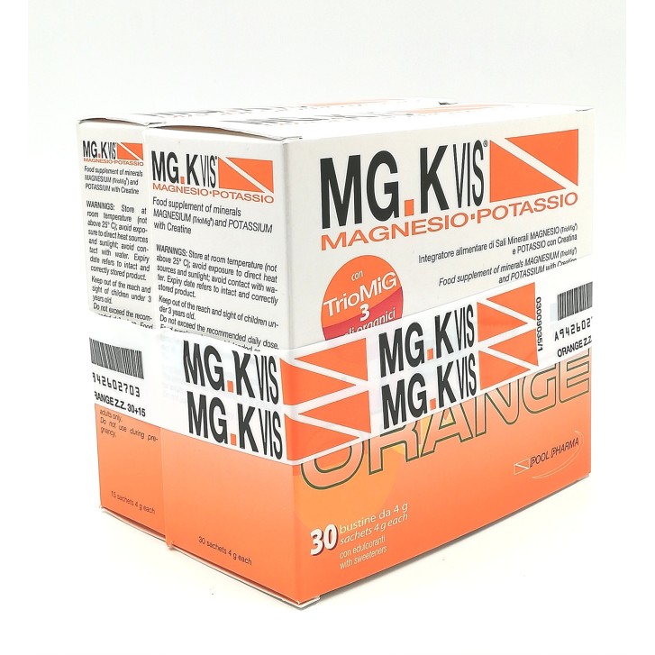 MG K Vis Magnesio e Potassio Arancia Zero Zuccheri 30+15 Bustine - Integratore Sali Minerali