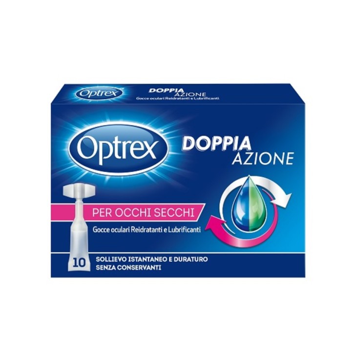 Optrex Doppia Azione Reidratante Occhi Secchi Gocce 10 Flaconcini Monodose da 0,5 ml