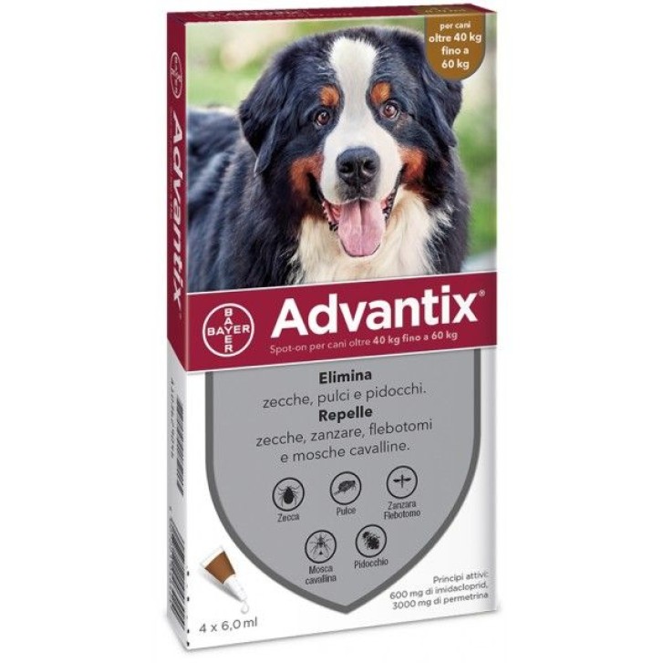 Advantix Spot-On Cani da 40 kg fino a 60 kg 4 Pipette Monodose