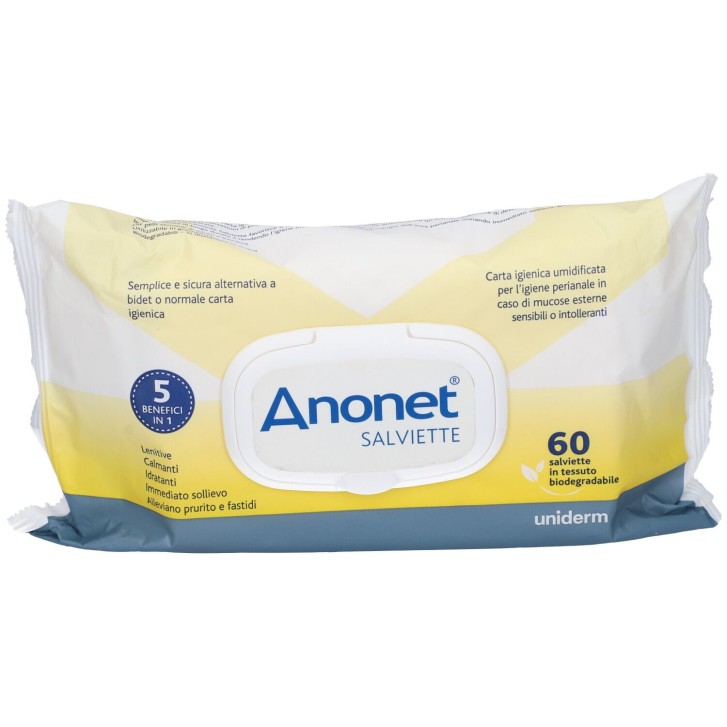 Anonet Salviette Intime Detergenti e Lenitive 60 Pezzi