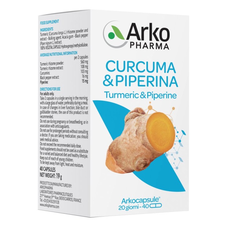 Arkocapsule Curcuma + Piperina 40 capsule - Integratore Benessere Articolazioni
