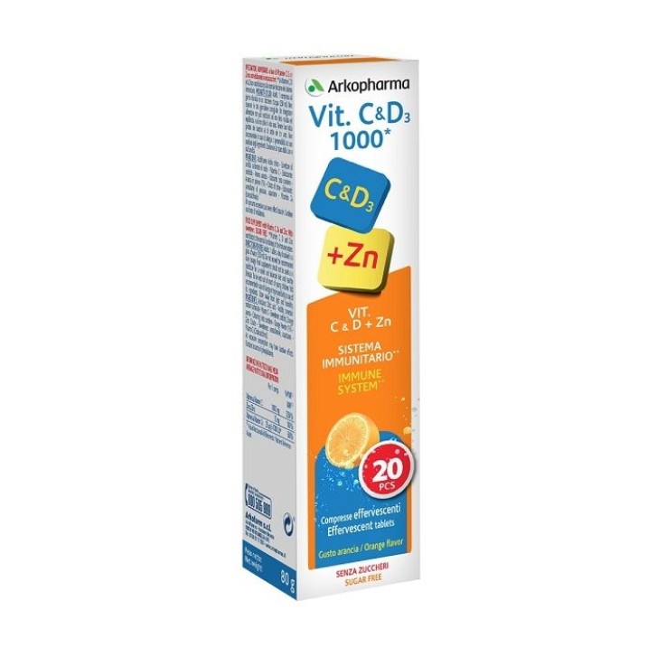 Arkopharma Vitamina C & D3 + Zinco 20 Compresse Effervescenti - Integratore Sistema Immunitario