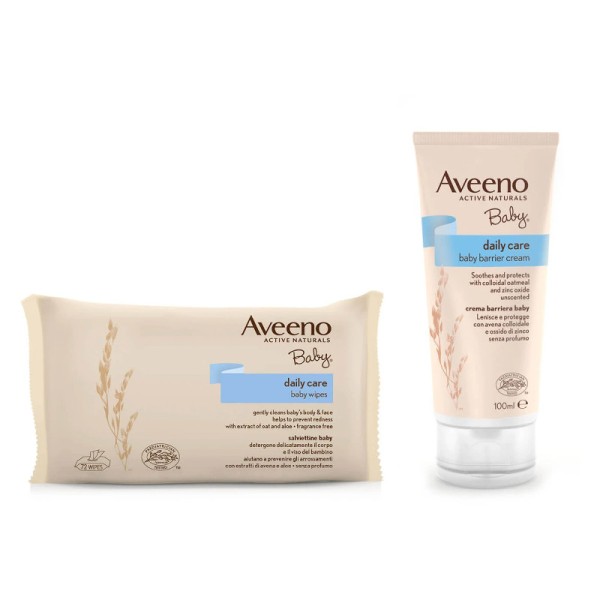 Aveeno Baby Barrier Cream 100 ml + 72 Baby Wipes Salviette Detergenti