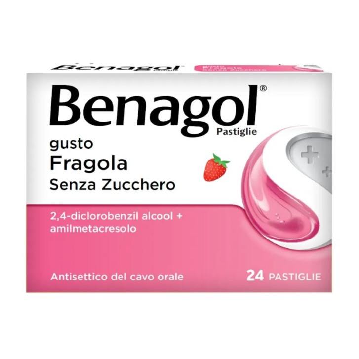 Benagol Pastiglie Fragola Senza Zucchero Antisettico per Cavo Orale 24 Pastiglie