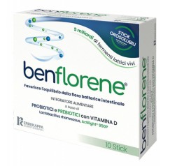 Benflorene 10 Stick Orosolubili - Integratore Probiotico e Prebiotico con Vitamina D