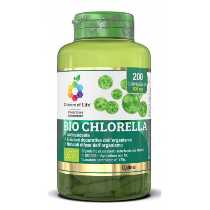 Optima Bio Chlorella Colours of Life 200 compresse - Integratore Alimentare Depurativo e per le Difese Organismo 