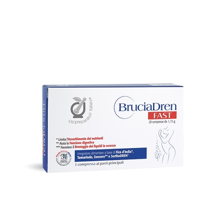 BruciaDren Fast 20 Compresse - Integratore per Drenaggio dei Liquidi e Controllo del Peso