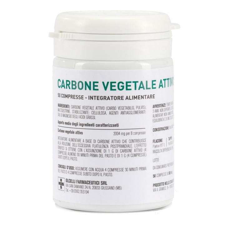 Carbone Vegetale Attivo Olcelli 500 mg 50 Compresse - Integratore Gas Intestinali