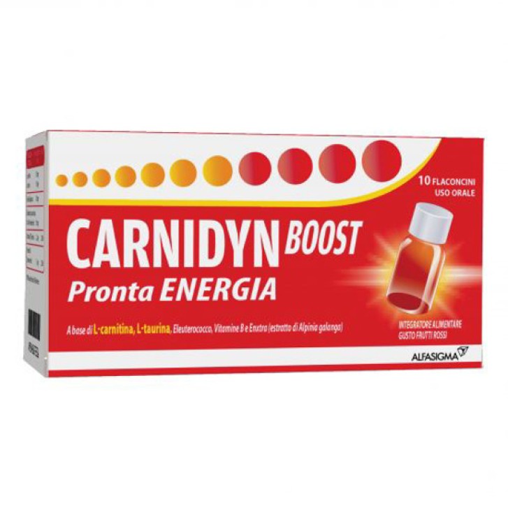 Carnidyn Boost Pronta Energia Gusto Frutti Rossi 10 flaconcini - Integratore Tonico