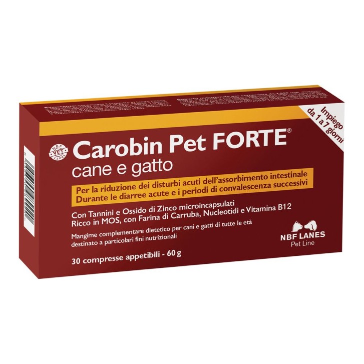 Carobin Pet Forte 30 compresse - Mangime per Problemi Intestinale Cani e Gatti