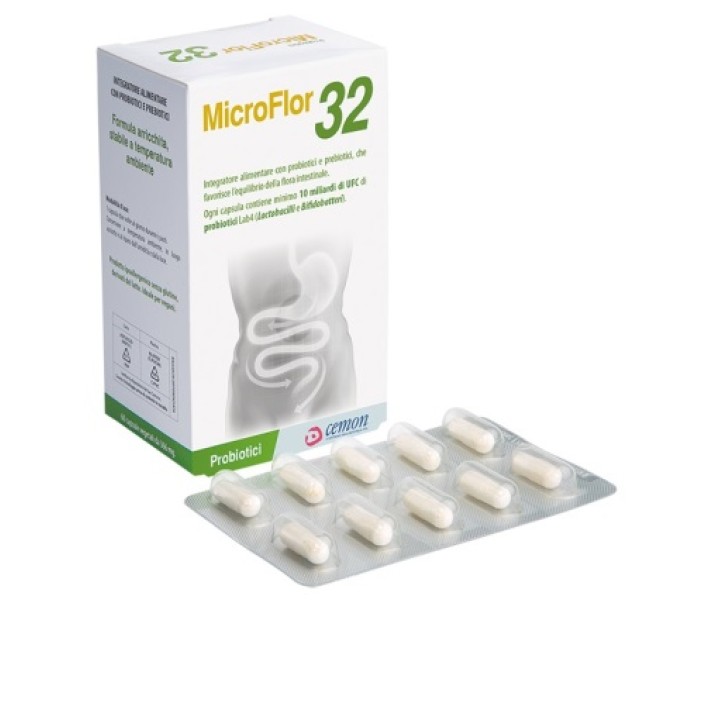 Microflor 32 60 Capsule - Integratore Prebiotici e Probiotici