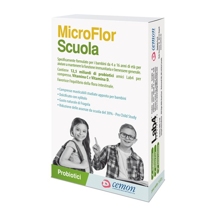 Cemon MicroFlor Scuola 30 Compresse Masticabili - Integratore per Flora Intestinale e Difese Immunitarie