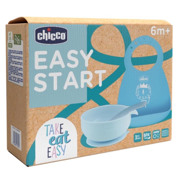 Chicco Easy Start Set Pappa Silicone 6M+ Azzurro