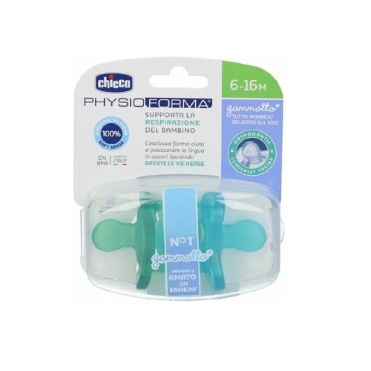 Chicco Gommotto Physio Silicone Azzurro 6-16 mesi 2 pezzi