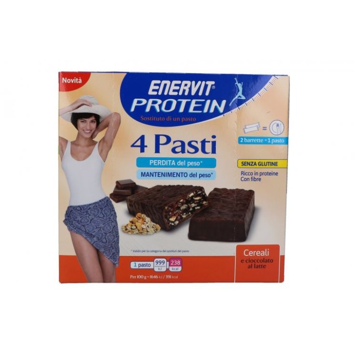 Enervit Protein 4 Pasti Barrette Sostitutive Pasto Cereali Cioccolato e Latte 8 pezzi