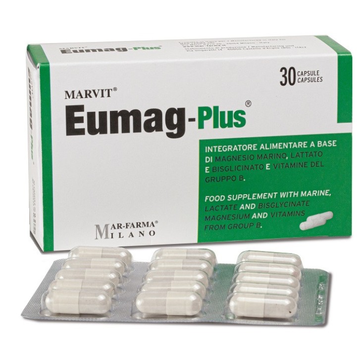 Eumag Plus 30 Capsule - Integratore Multivitaminico B e Magnesio Marino