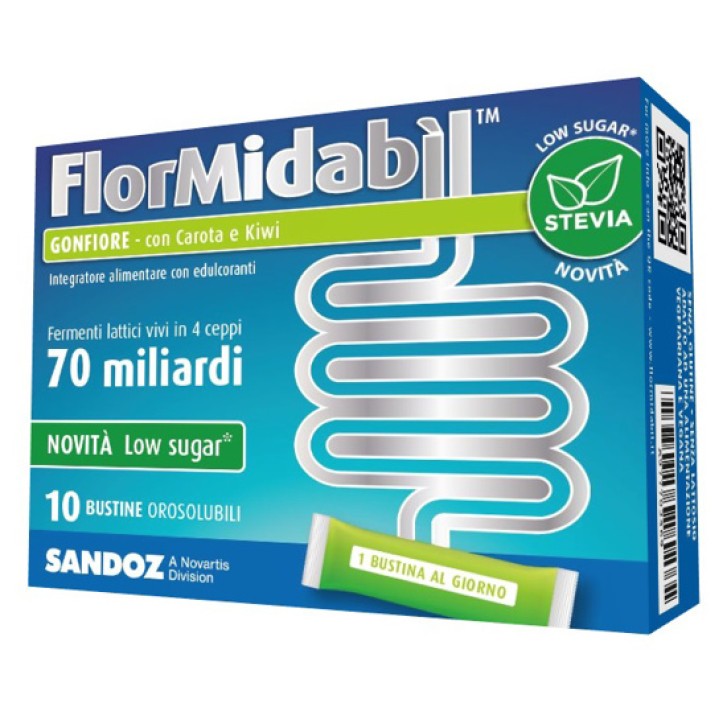 FlorMidabil Gonfiore con Stevia 10 Bustine Orosolubili - Integratore Fermenti Lattici