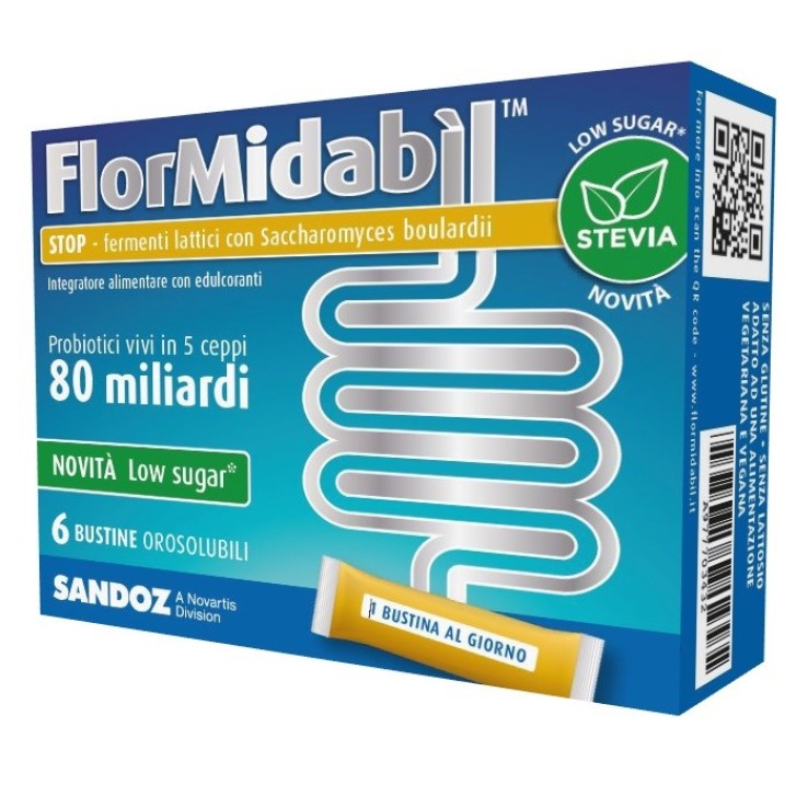 FlorMidabil Stop con Stevia 6 Bustine - Integratore Contro la Diarrea