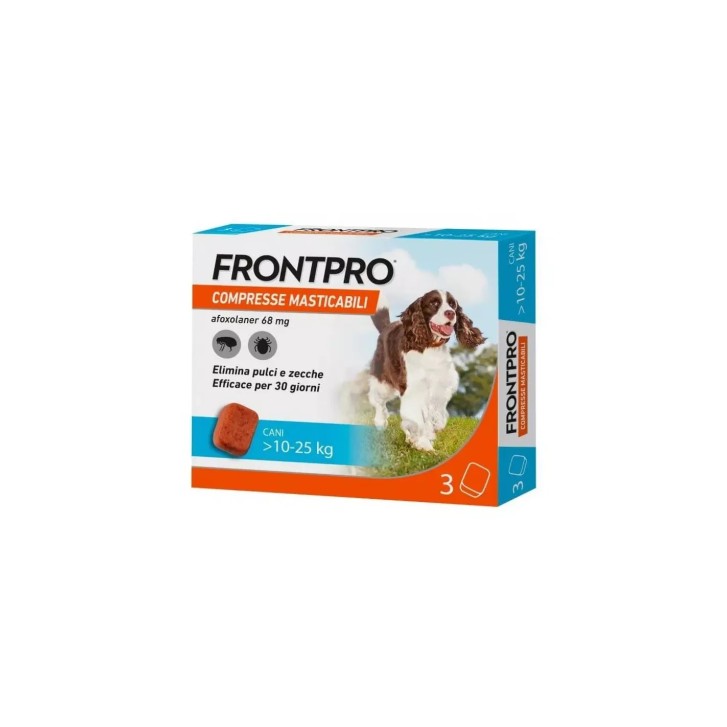 Frontpro Contro Pulci E Zecche 3 Compresse Masticabili Per Cani 10-25 Kg 68 mg