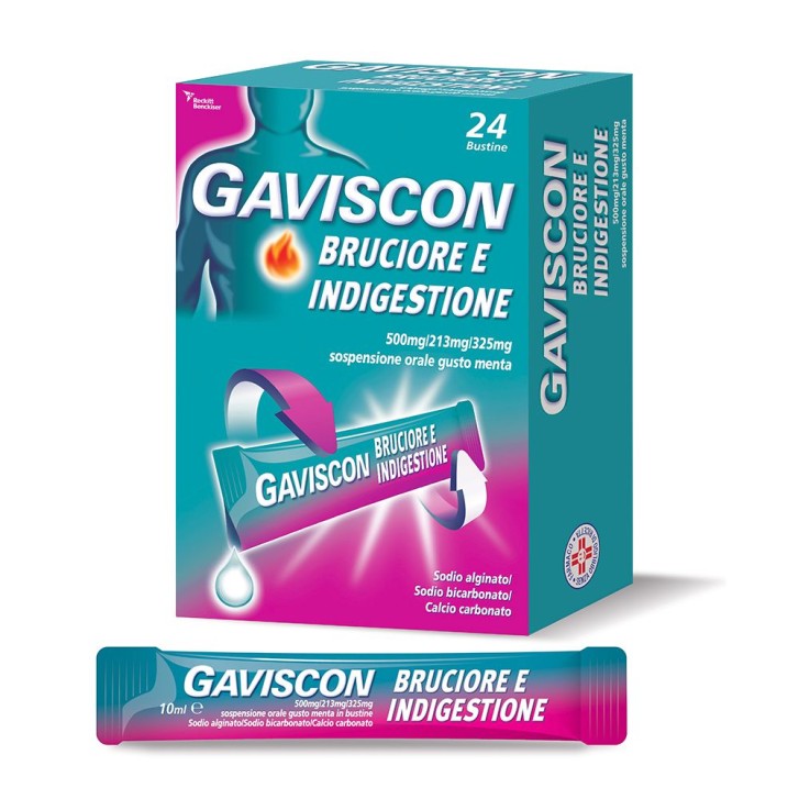Gaviscon Bruciore e Indigestione Gusto Menta 24 Bustine