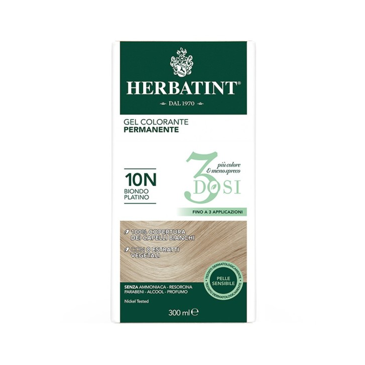 Herbatint Tintura per Capelli Gel Permanente 3 Dosi 10N Biondo Platino 300 ml