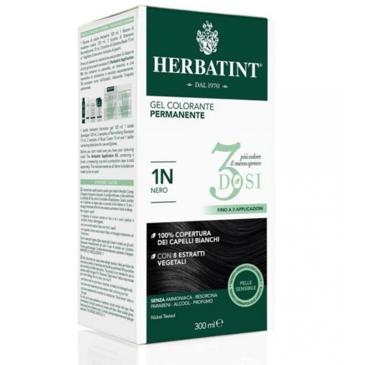 Herbatint Tintura per Capelli Gel Permanente 3 Dosi 1N Nero 300 ml