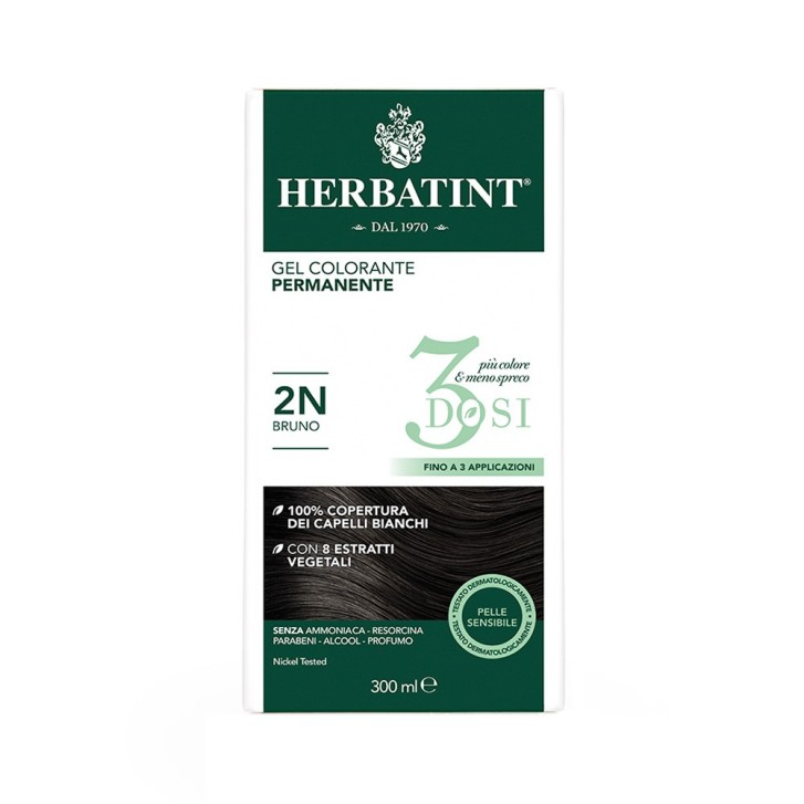Herbatint Tintura per Capelli Gel Permanente 3 Dosi 2N Bruno 300 ml