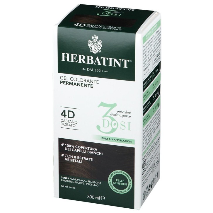 Herbatint Tintura per Capelli Gel Permanente 3 Dosi 4D Castano Dorato 300 ml