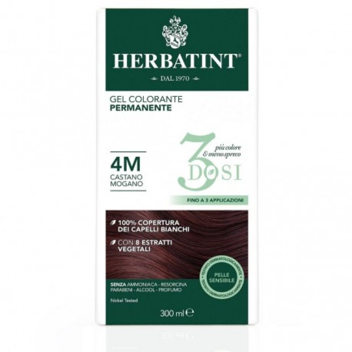 Herbatint Tintura per Capelli Gel Permanente 3 Dosi 4M Castano Mogano 300 ml