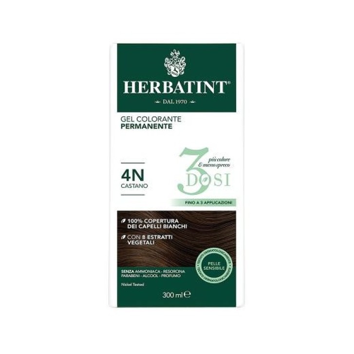Herbatint Tintura per Capelli Gel Permanente 3 Dosi 4N Castano 300 ml