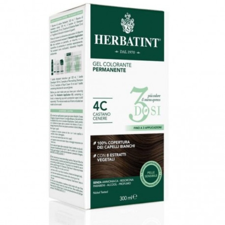 Herbatint Tintura per Capelli Gel Permanente 3 Dosi 4C Castano Cenere 300 ml