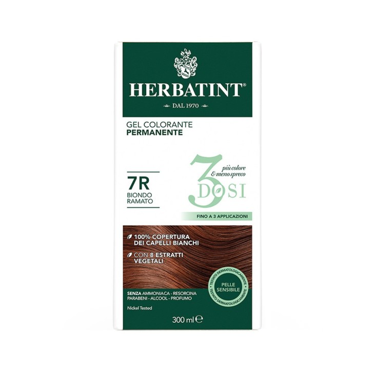 Herbatint Tintura per Capelli Gel Permanente 3 Dosi 7R Biondo Ramato 300 ml
