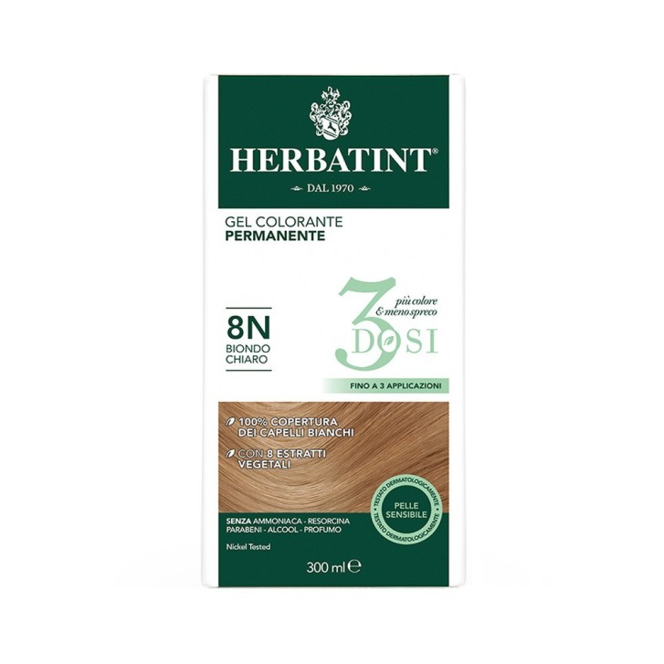 Herbatint Tintura per Capelli Gel Permanente 3 Dosi 8N Biondo Chiaro 300 ml