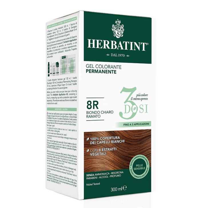 Herbatint Tintura per Capelli Gel Permanente 3 Dosi 8R Biondo Chiaro Ramato 300 ml