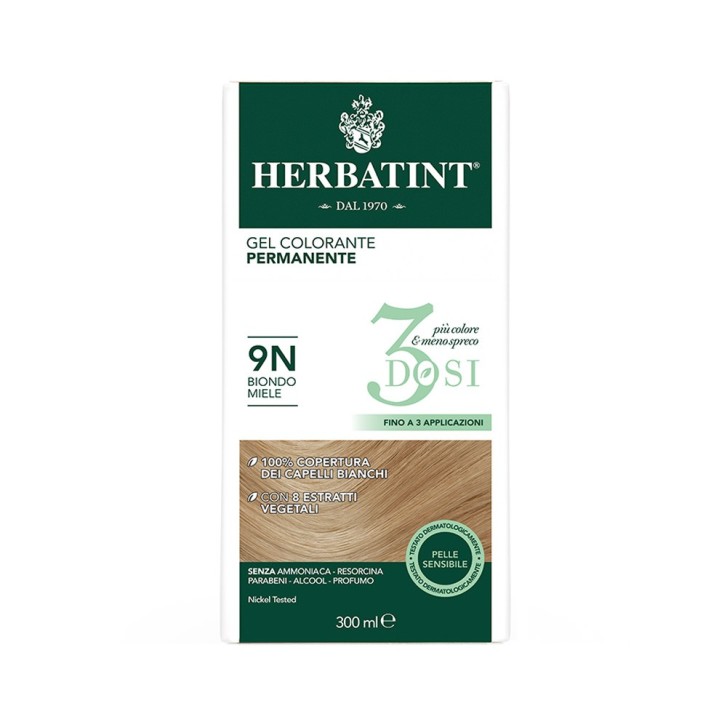 Herbatint Tintura per Capelli Gel Permanente 3 Dosi 9N Biondo Miele 300 ml
