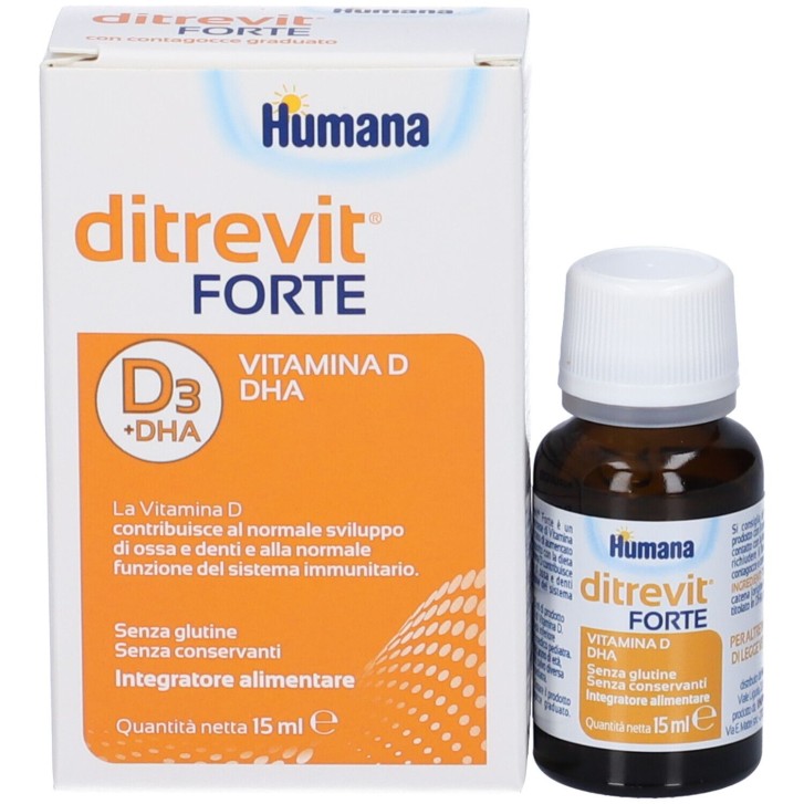 Humana Ditrevit Forte Gocce 15 ml - Integratore per Ossa e Crescita dei Bambini