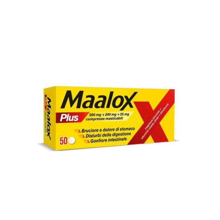Maalox Plus 200 mg + 200 mg + 25 mg 50 Compresse Masticabili