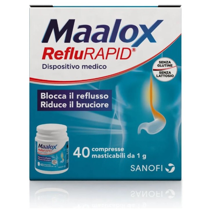 Maalox Reflurapid 40 Compresse Masticabili per Reflusso e Bruciore