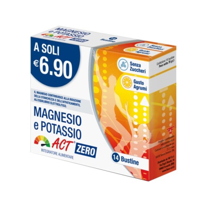 Magnesio Potassio Act Zero gusto Agrumi 14 bustine - Integratore Stanchezza