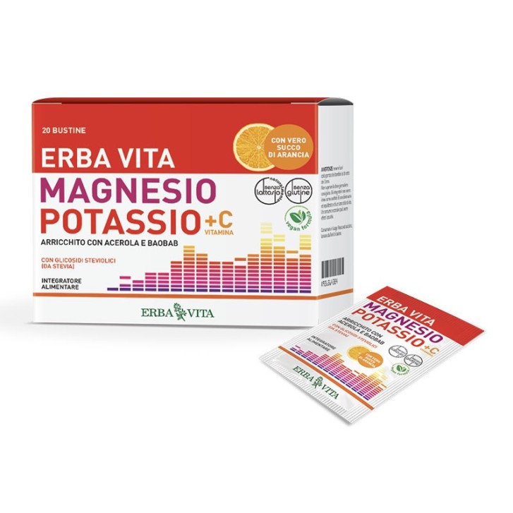 Erba Vita Magnesio e Potassio + Vitamina C 20 Bustine - Integratore Multivitaminico e Sali Minerali