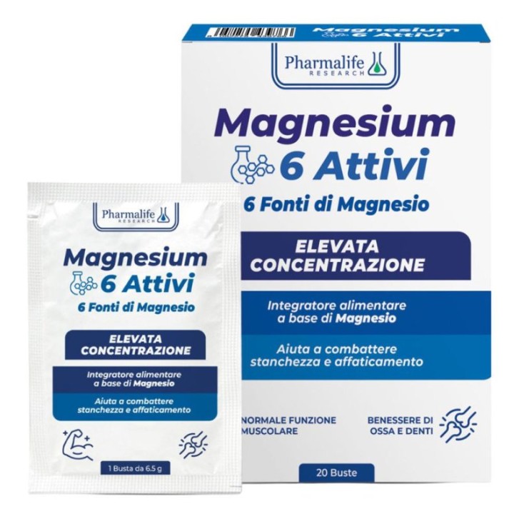 Magnesium 6 Attivi 20 Bustine - Integratore di Magnesio per Stanchezza e Muscoli