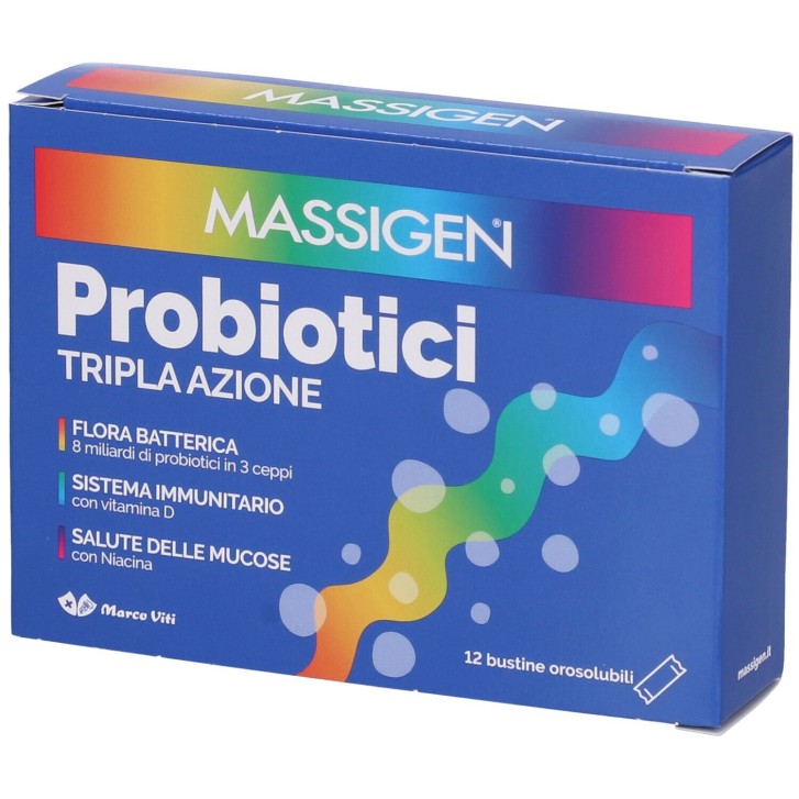 Massigen Probiotici Tripla Azione 12 Stick - Integratore di Fermenti Lattici