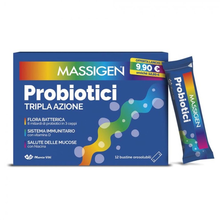Massigen Probiotici 12 Stick - Integratore per la Flora Intestinale