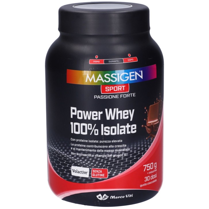 Massigen Sport Power Whey Isolate Cioccolato 750 g - Integratore per Massa Muscolare